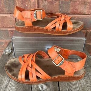 Chaco Fallon Flamingo Strappy Leather Sandals Womens size 7 Orange Buckle